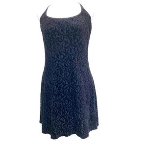 Vintage Bebe Mini Dress Embossed VelvetHalter-Tie Black Y2K 90’s Sz Small